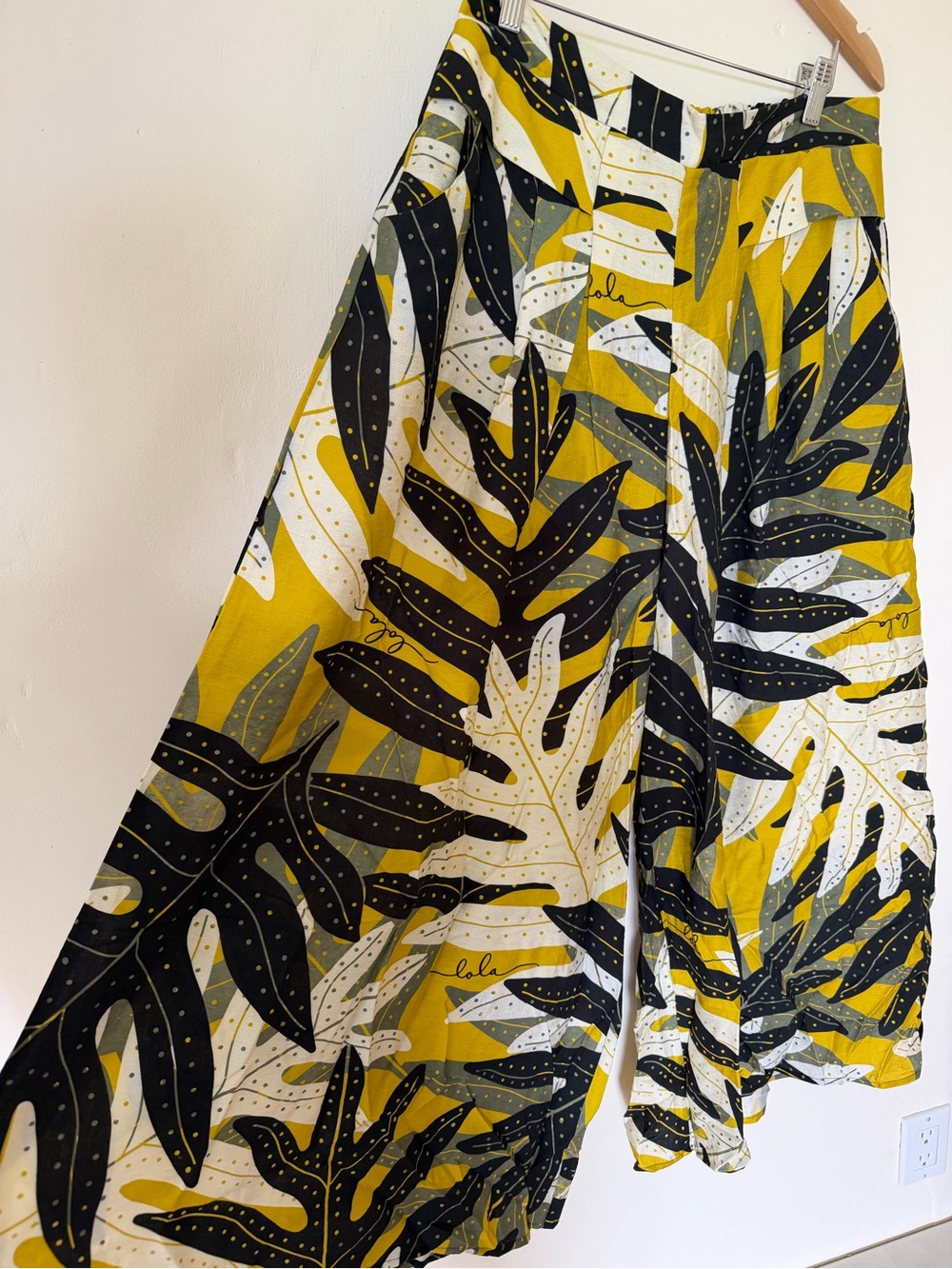 Wide Leg Tropical Print Pants in Mustard Yellow